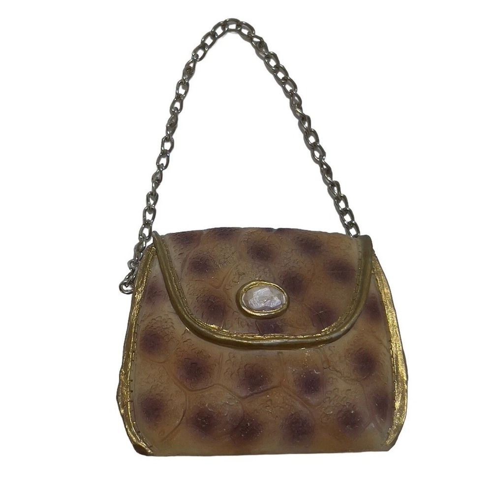 Paperweight Mini Purse Brown Spotted Tabletop Decoration 3.25"x 1.5" x 2.5"